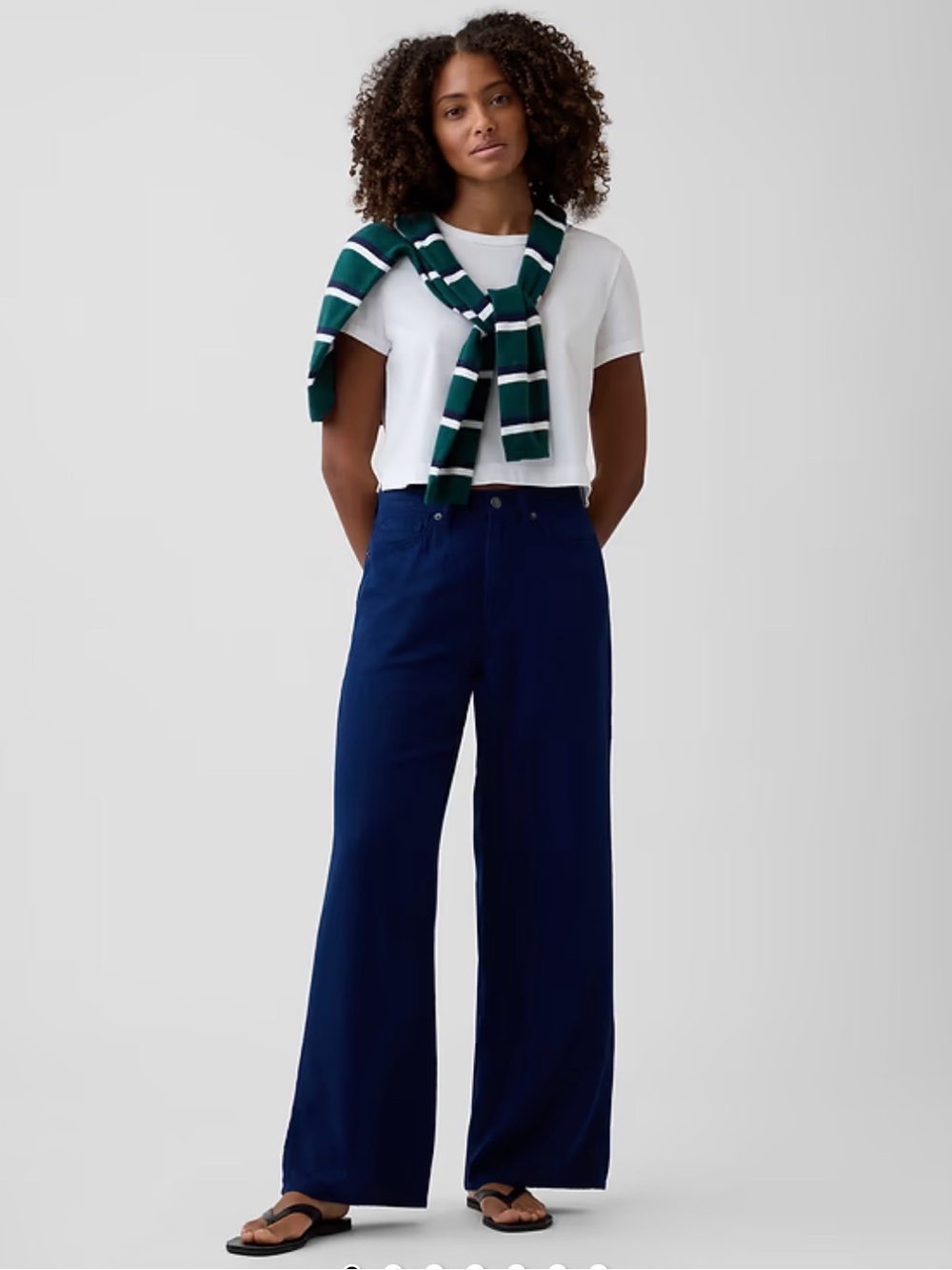GAP Women’s High Rise Blue Linen-Blend Wide-Leg Pants size 14 NWT